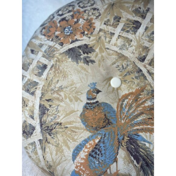 VTG French Tapestry Double-Sided Round Peacock Pillow – Heavy Cushion 1970s-80s - Picture 4 of 4